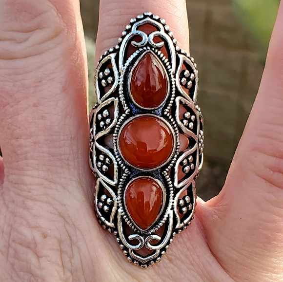 New Unique Carnelian 925 Silver Statement Ring. - Picture 2 of 10